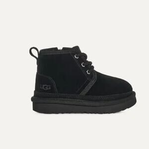 UGG Neumel II Boots Toddler 2 Black Suede Lace Up Ankle Faux Fur Cozy Winter